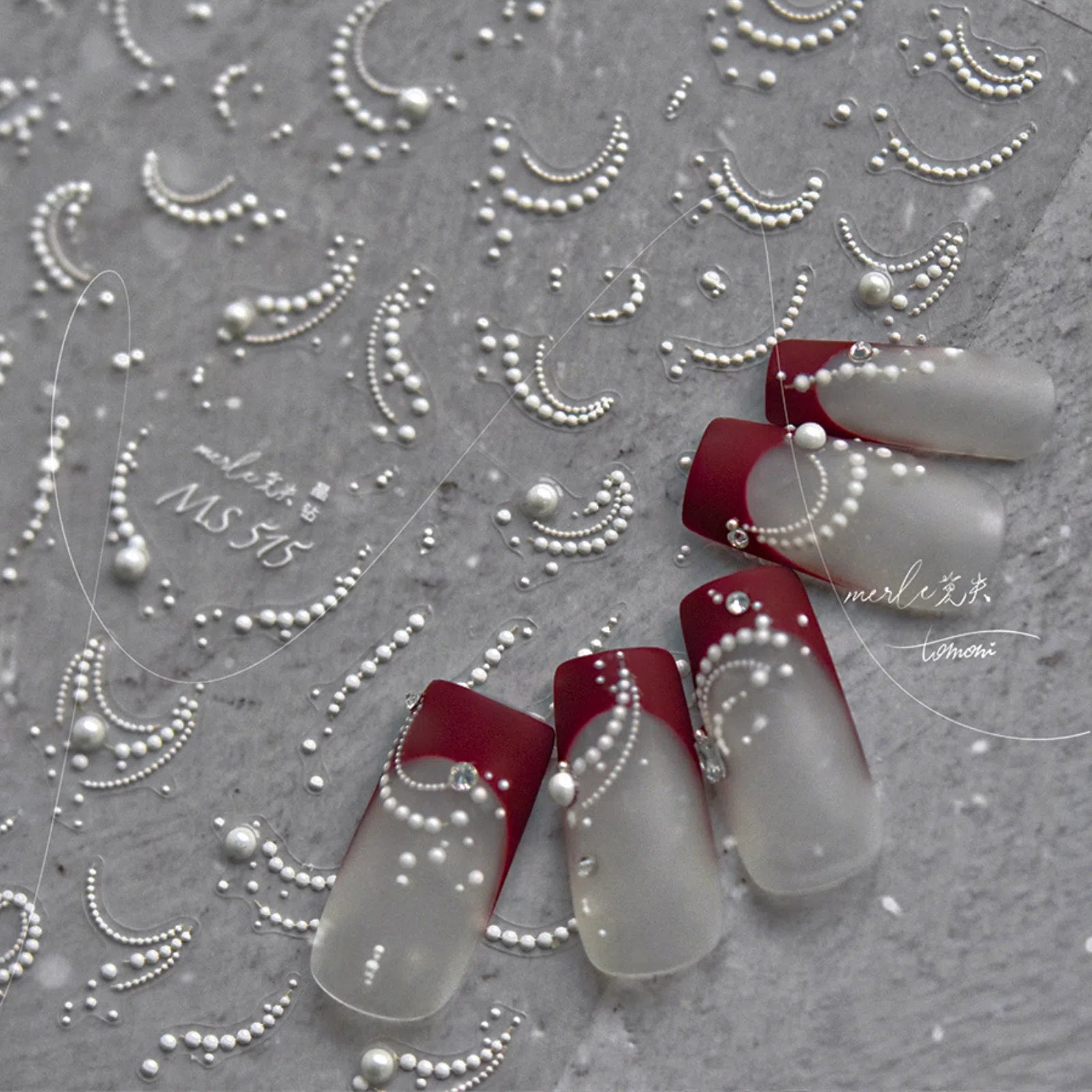 Pearl Moon French Nail Stickers | Elegant Rhinestone Nail Art Decals - image 2
