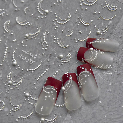 Pearl Moon French Nail Stickers | Elegant Rhinestone Nail Art Decals - image 2