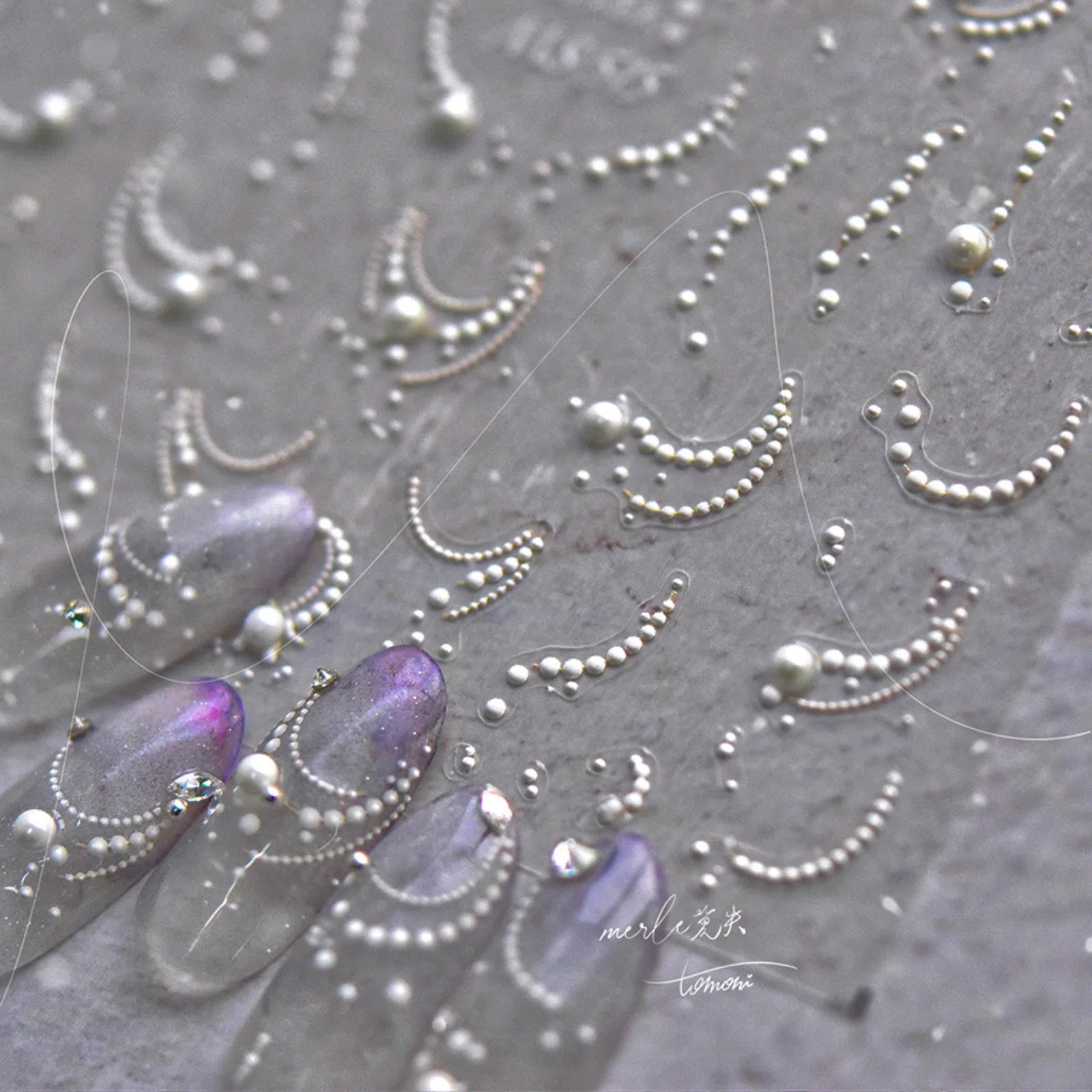 Pearl Moon French Nail Stickers | Elegant Rhinestone Nail Art Decals - image 3