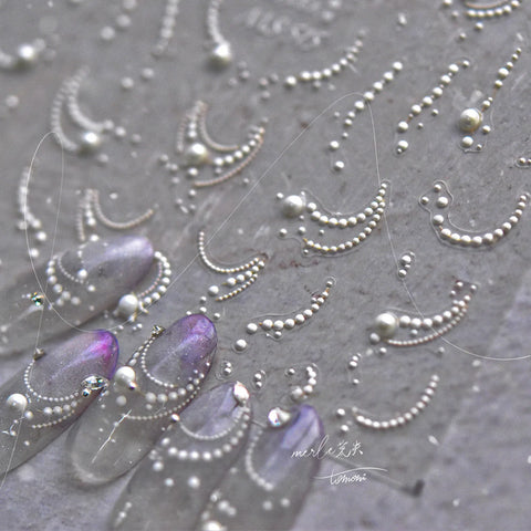 Pearl Moon French Nail Stickers | Elegant Rhinestone Nail Art Decals - image 3