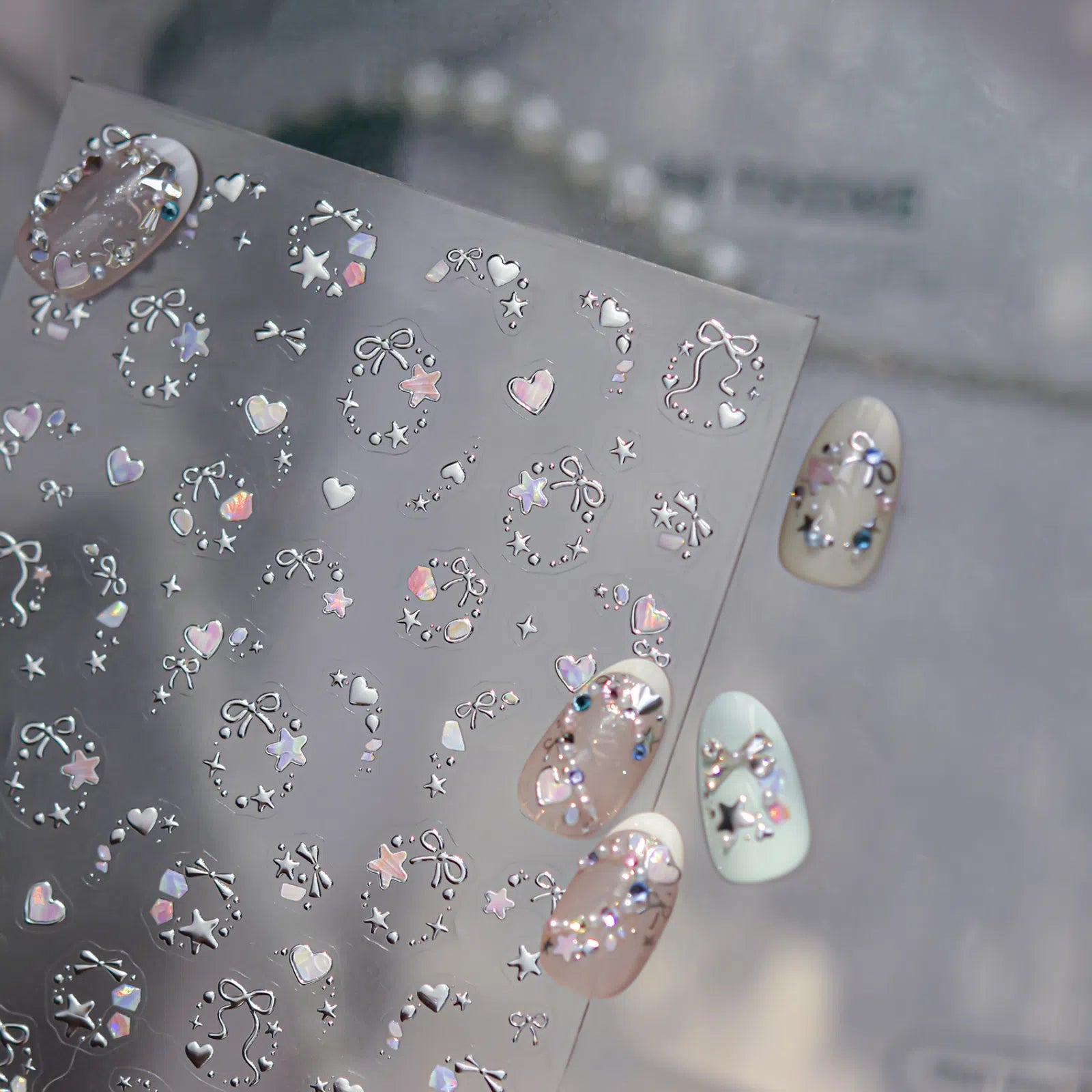 Pearl Moon Nail Stickers | Elegant Nail Art Decals image
