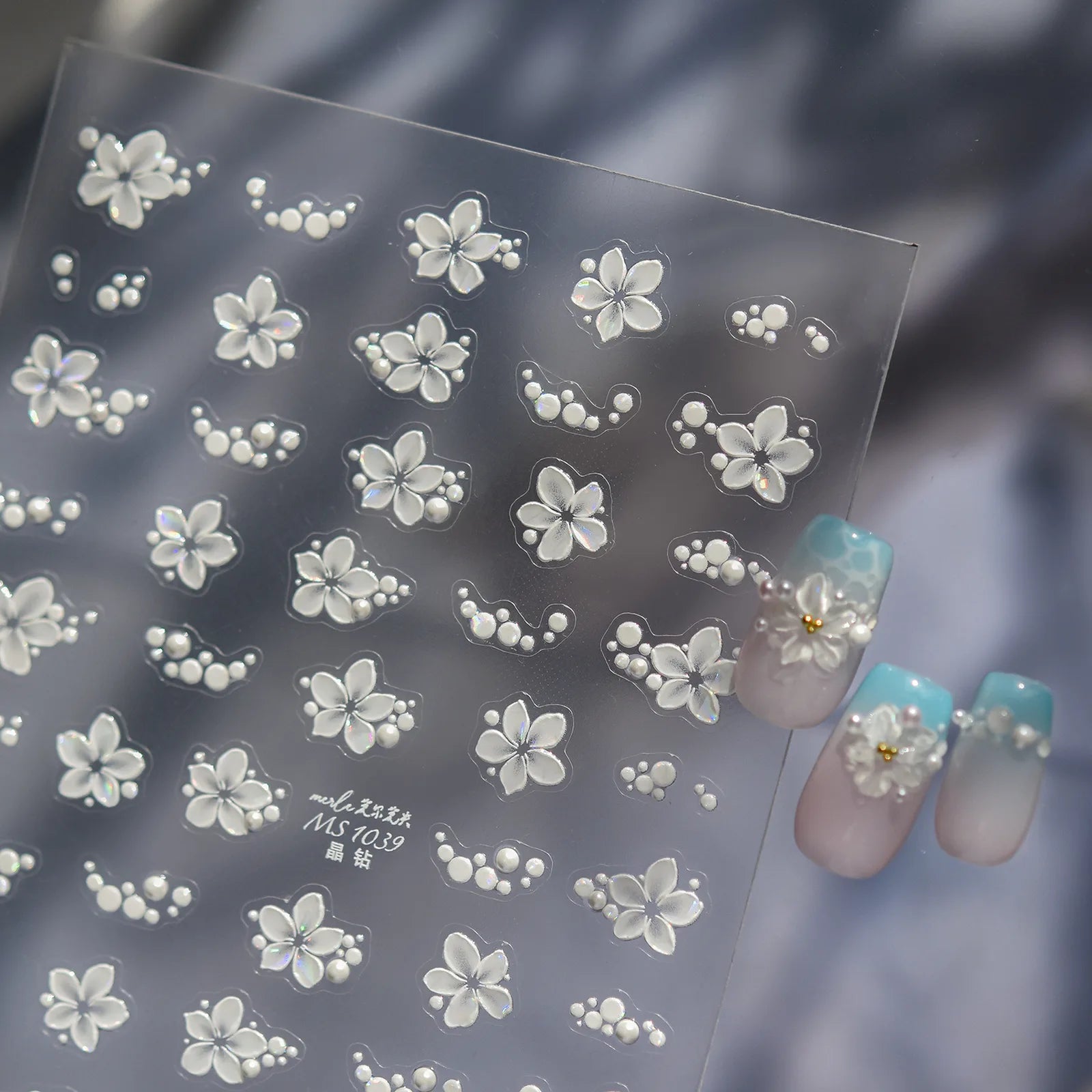 Pearl White Flower Nail Stickers | Elegant Floral Nail Art Decals - image 2