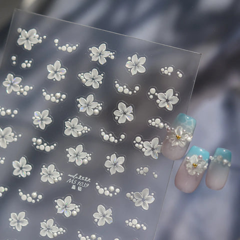 Pearl White Flower Nail Stickers | Elegant Floral Nail Art Decals - image 2