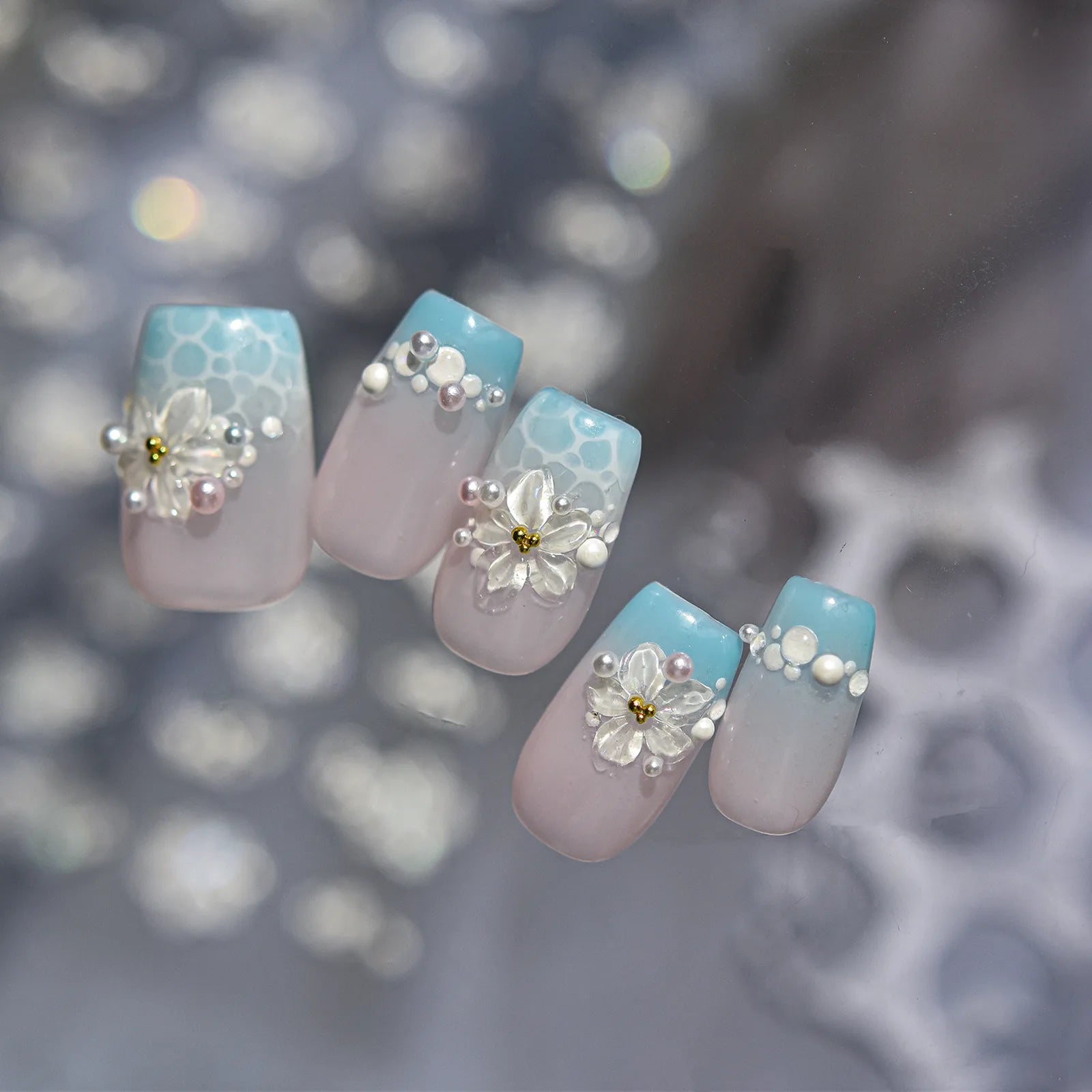Pearl White Flower Nail Stickers | Elegant Floral Nail Art Decals - image 4
