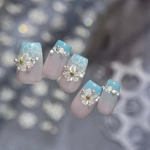 Pearl White Flower Nail Stickers | Elegant Floral Nail Art Decals - image 4