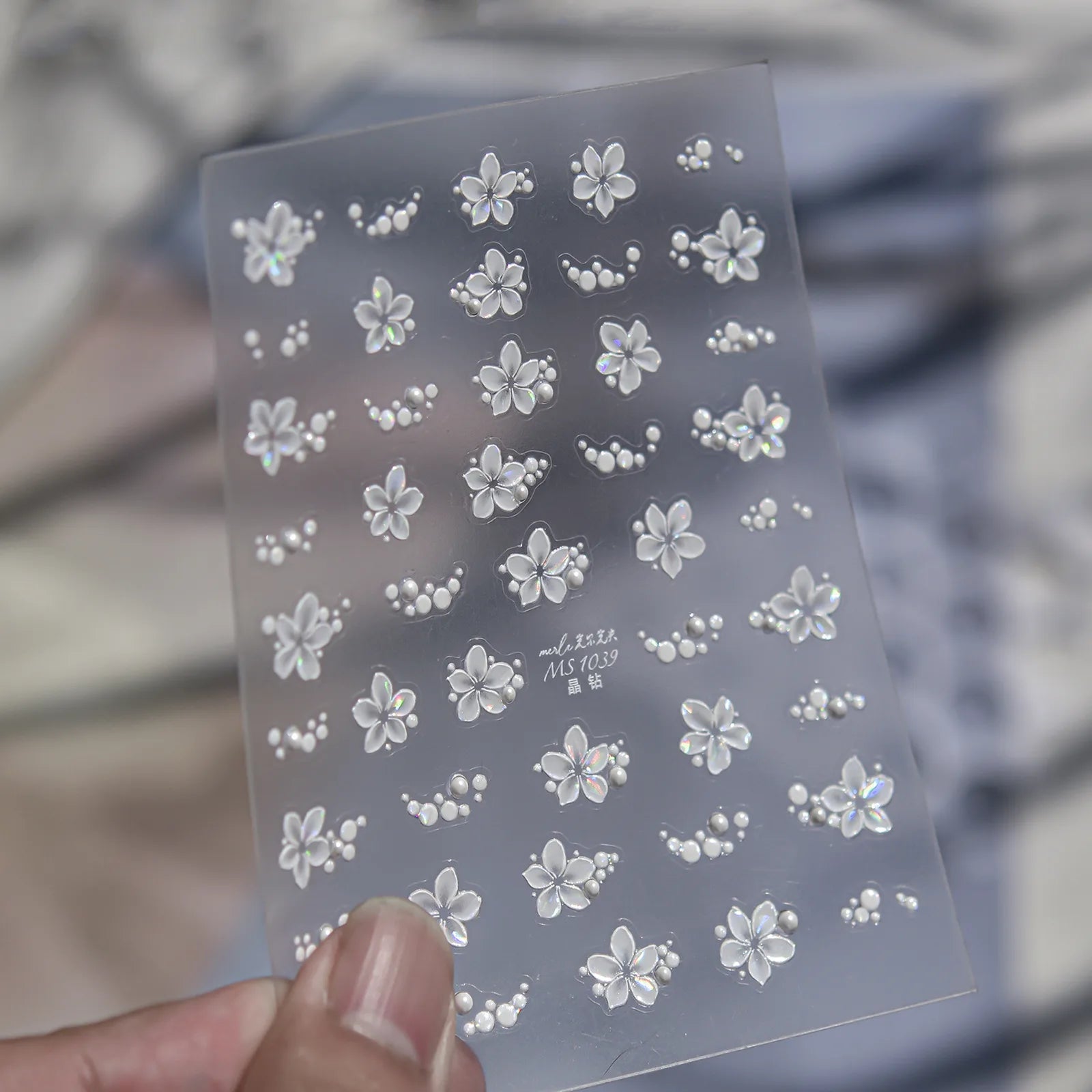 Pearl White Flower Nail Stickers | Elegant Floral Nail Art Decals - MS1039 variant image
