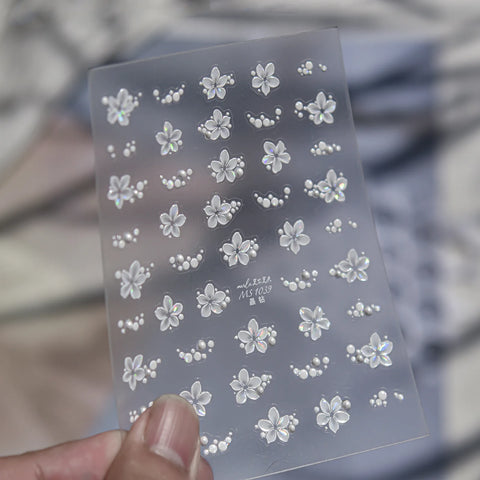 Pearl White Flower Nail Stickers | Elegant Floral Nail Art Decals - MS1039 variant image