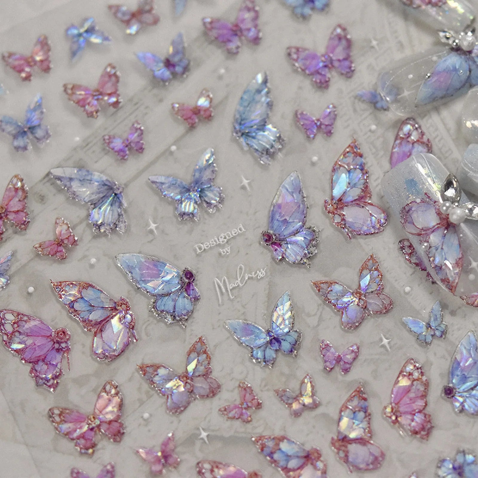 Pink Butterfly Nail Stickers | Iridescent Floral Nail Art Decals - image 1