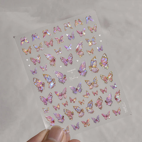 Pink Butterfly Nail Stickers | Iridescent Floral Nail Art Decals - image 2