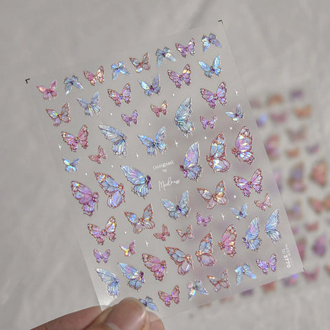 Pink Butterfly Nail Stickers | Iridescent Floral Nail Art Decals - image 3