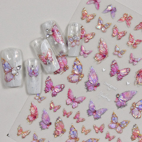 Pink Butterfly Nail Stickers | Iridescent Floral Nail Art Decals - image 4