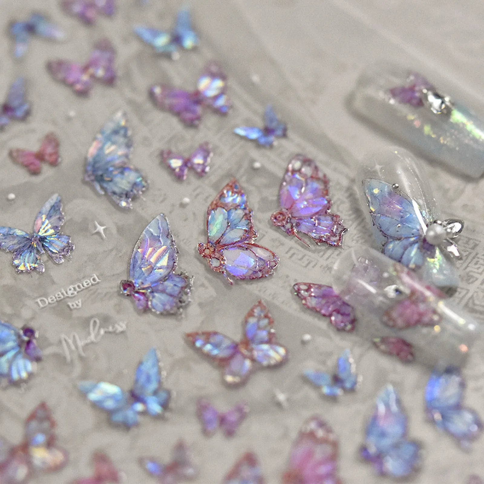 Pink Butterfly Nail Stickers | Iridescent Floral Nail Art Decals - image 5