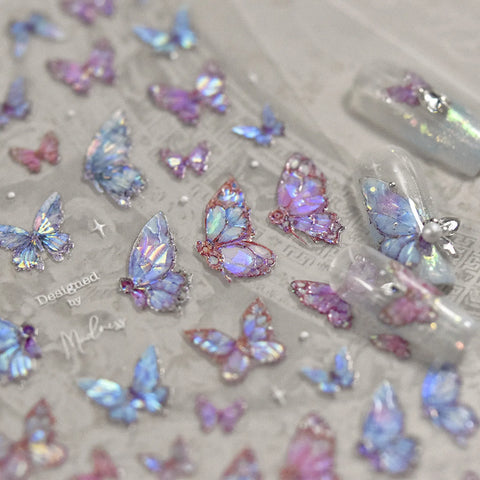 Pink Butterfly Nail Stickers | Iridescent Floral Nail Art Decals - image 5