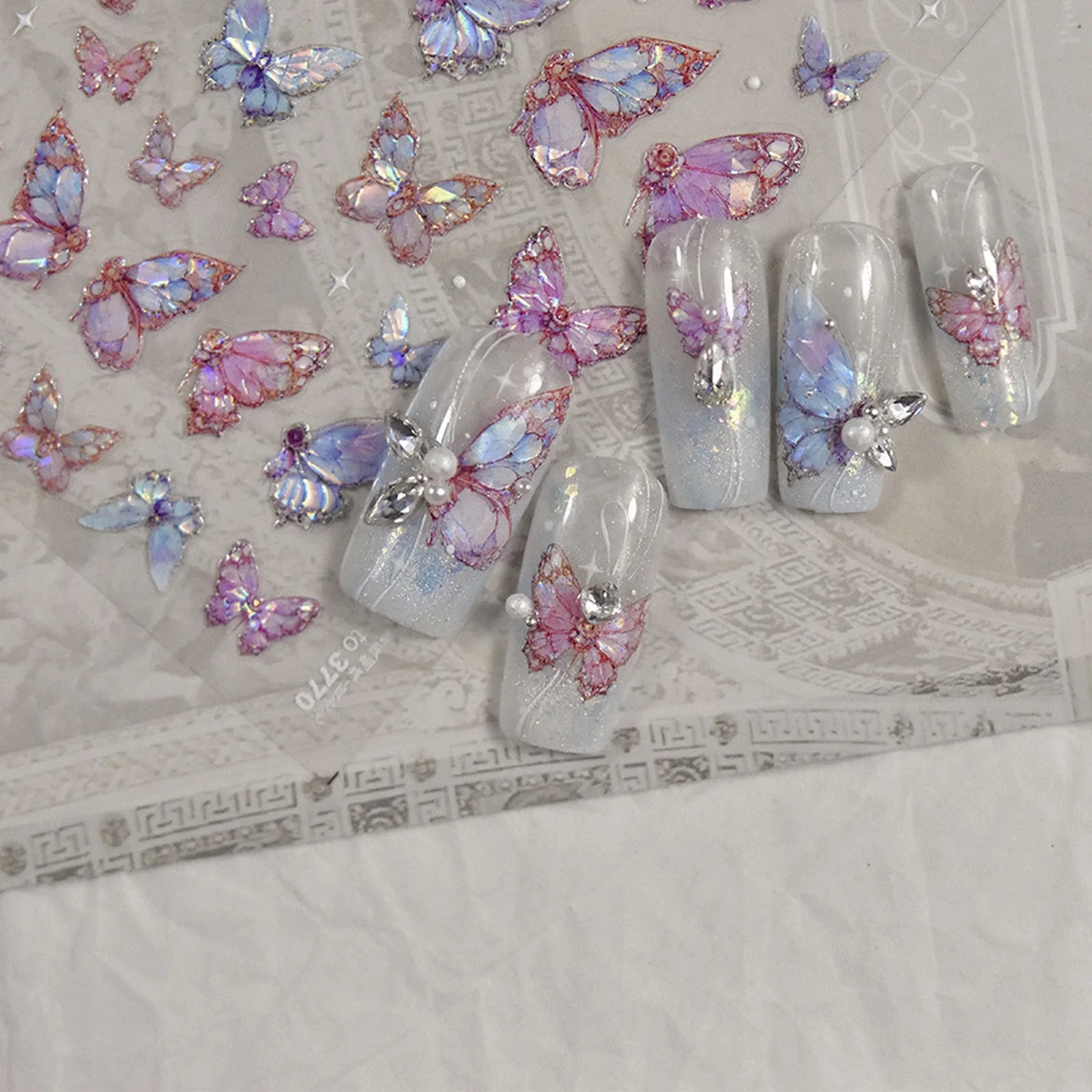 Pink Butterfly Nail Stickers | Iridescent Floral Nail Art Decals - image 6
