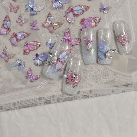 Pink Butterfly Nail Stickers | Iridescent Floral Nail Art Decals - image 6
