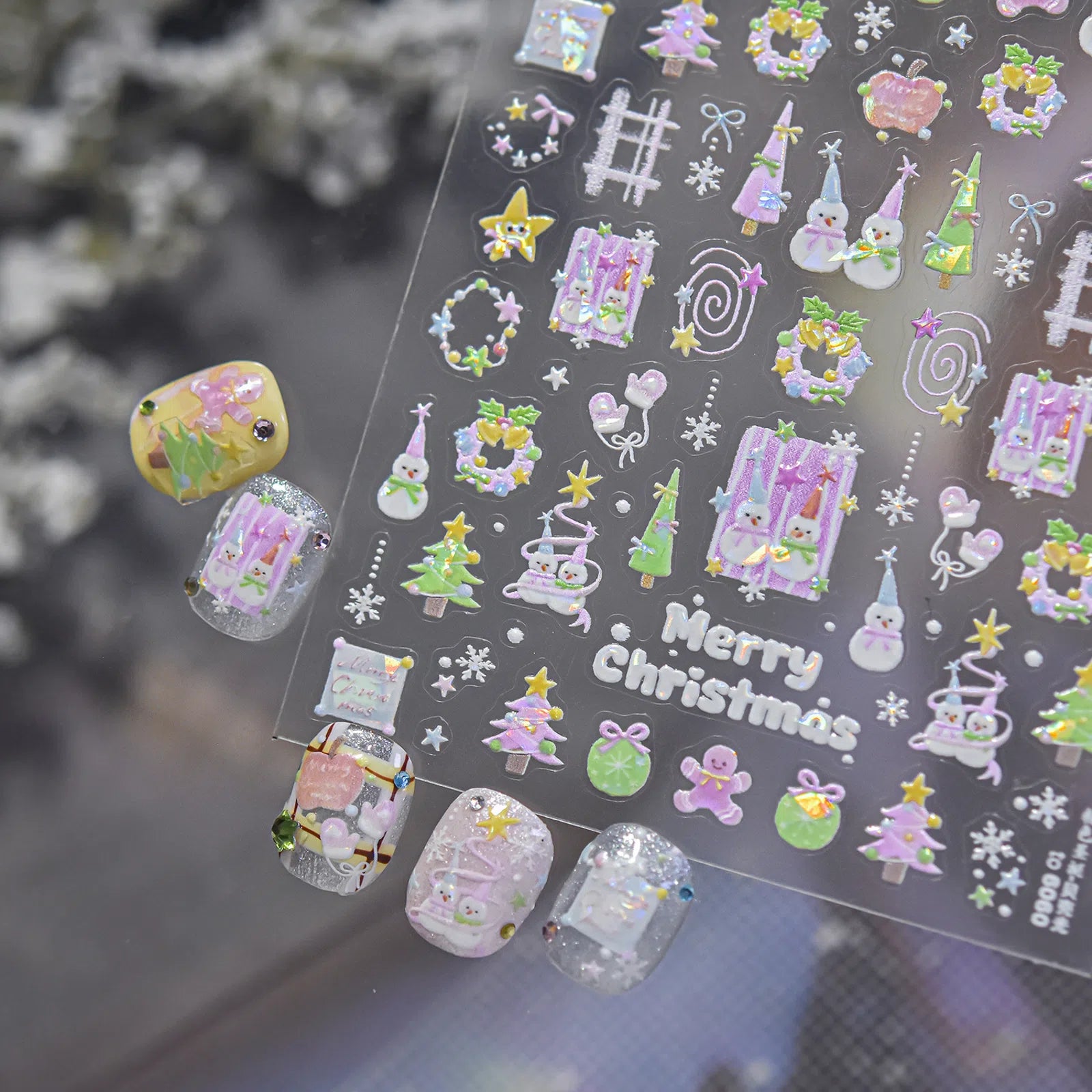 Pink Christmas Nail Stickers | Soft Holiday Nail Art Decals - image 1