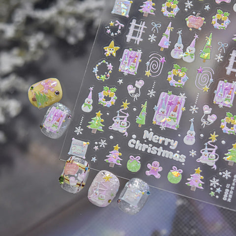 Pink Christmas Nail Stickers | Soft Holiday Nail Art Decals - image 1