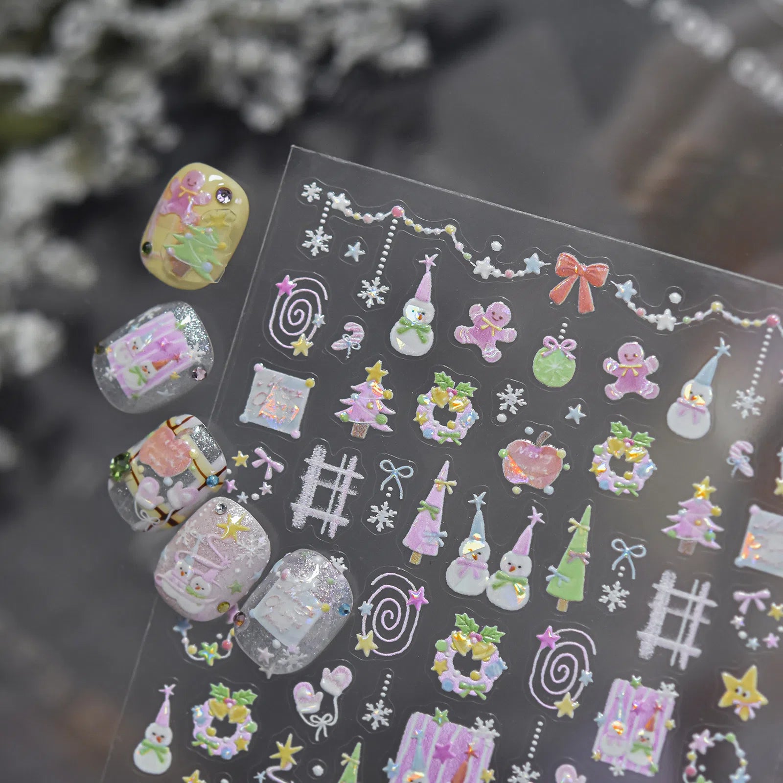 Pink Christmas Nail Stickers | Soft Holiday Nail Art Decals - image 3