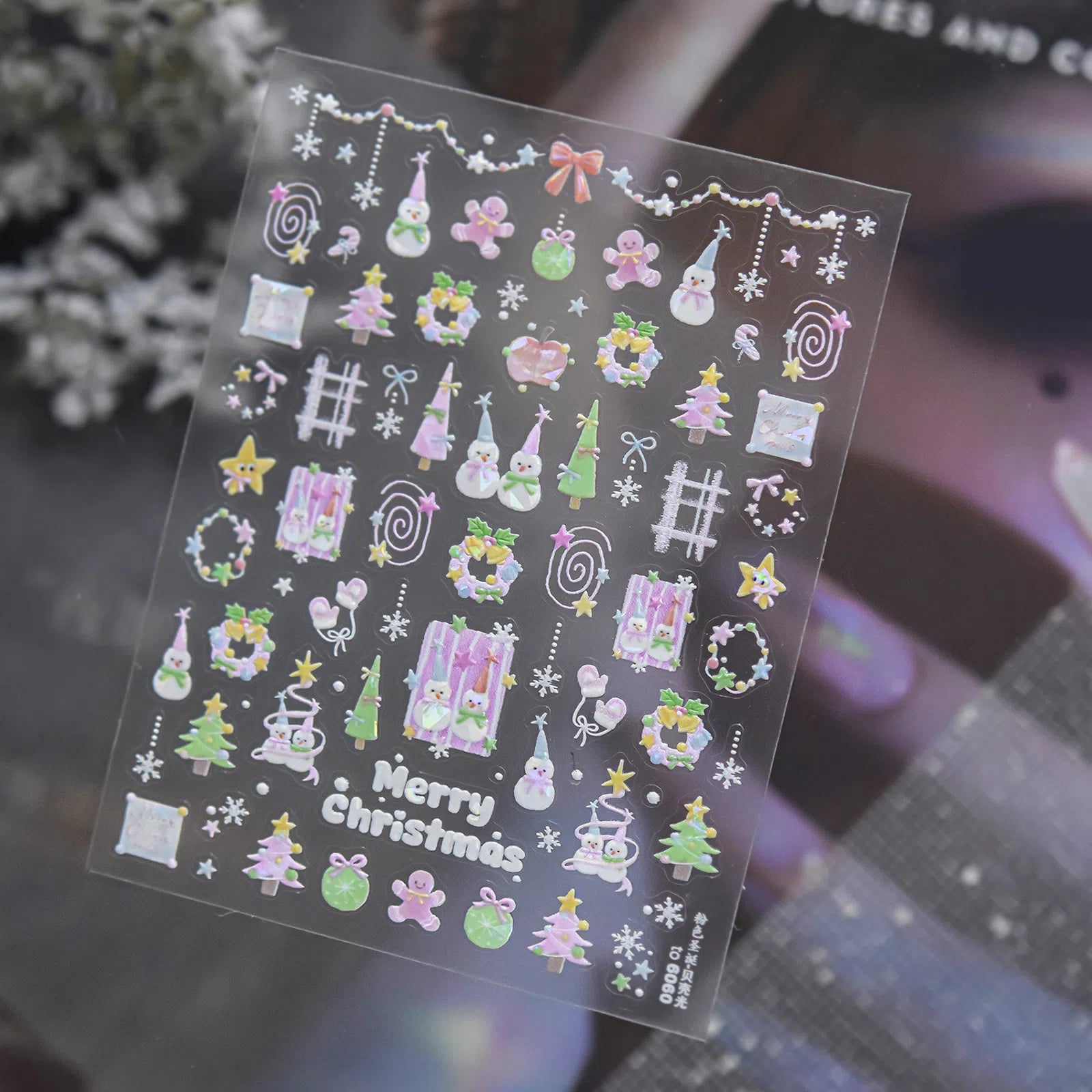 Pink Christmas Nail Stickers | Soft Holiday Nail Art Decals - to6060 variant image