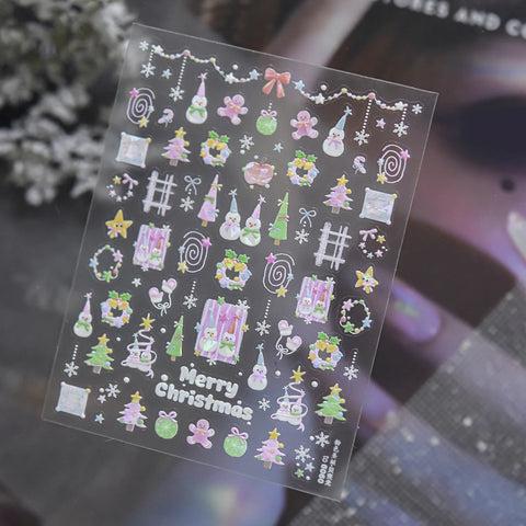 Pink Christmas Nail Stickers | Soft Holiday Nail Art Decals - to6060 variant image