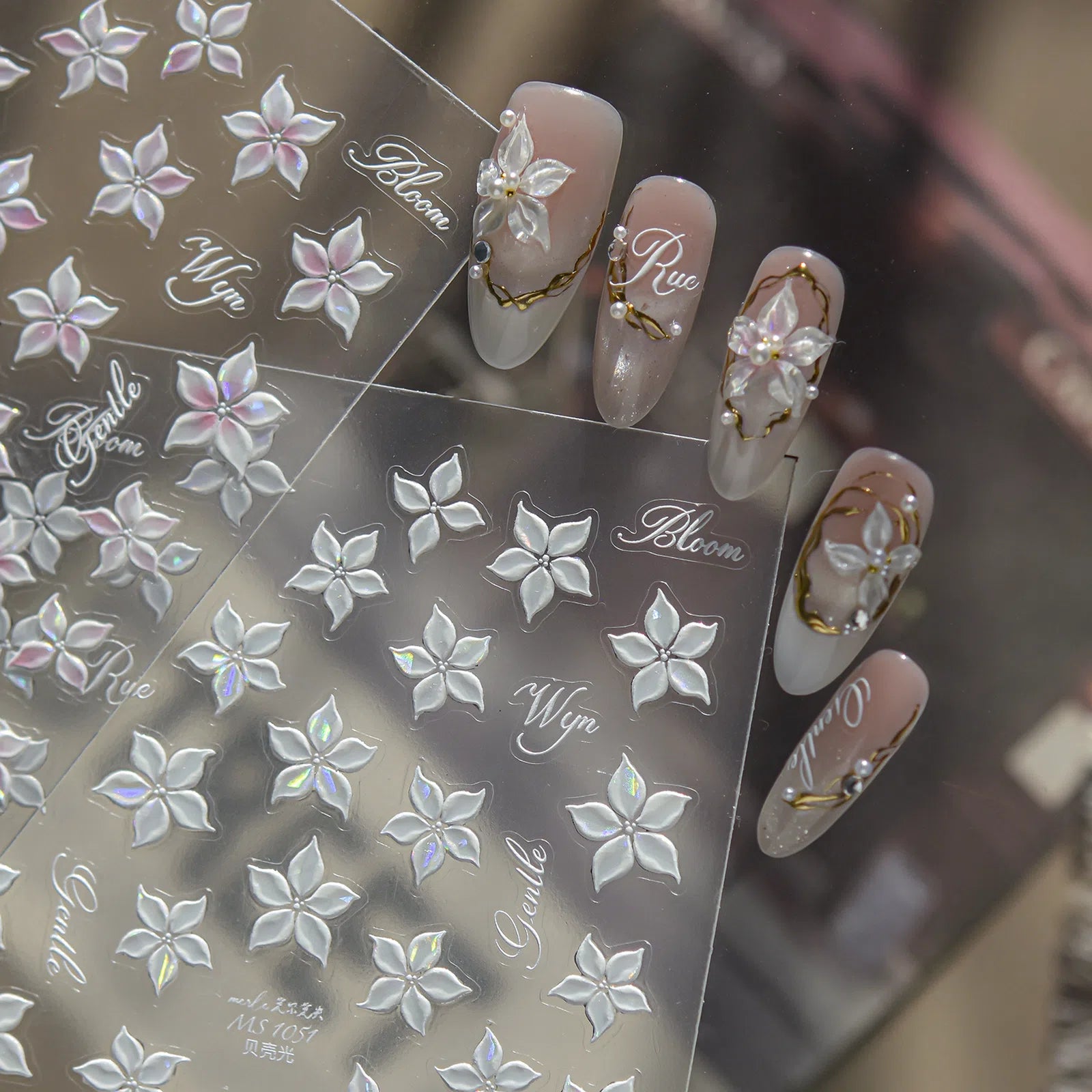 Pink Flower Nail Stickers | Soft Floral Nail Art Decals - image 1