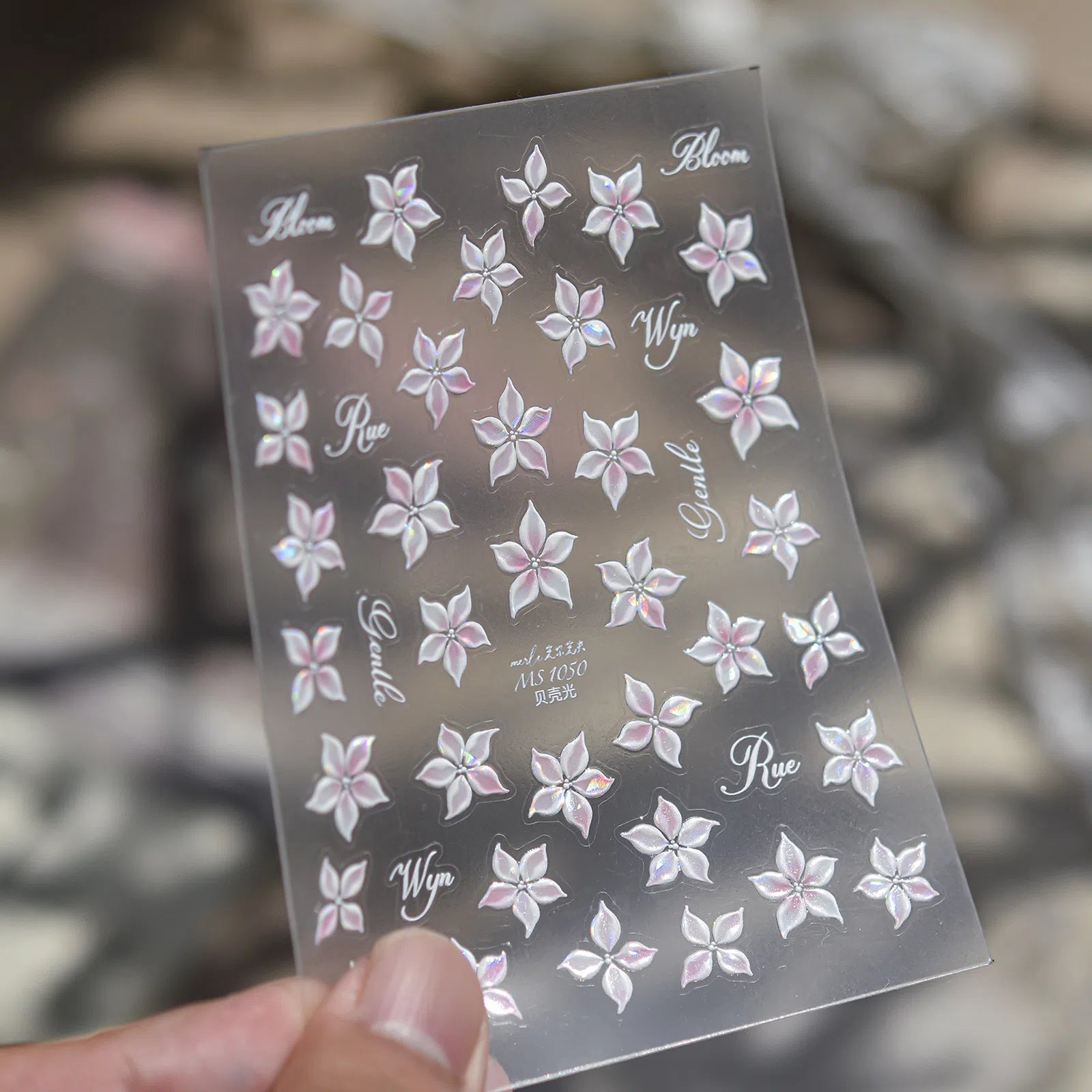 Pink Flower Nail Stickers | Soft Floral Nail Art Decals - MS1050 variant image