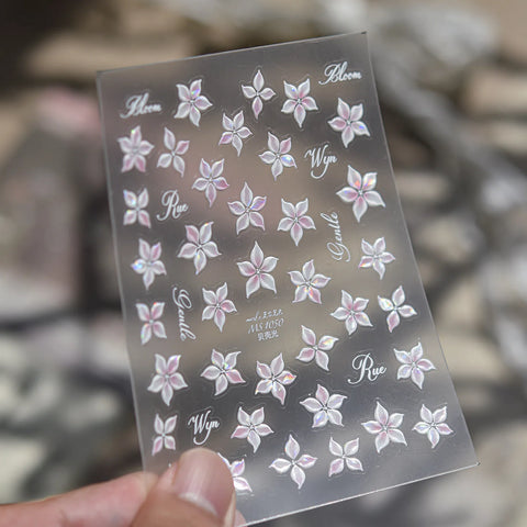 Pink Flower Nail Stickers | Soft Floral Nail Art Decals - MS1050 variant image