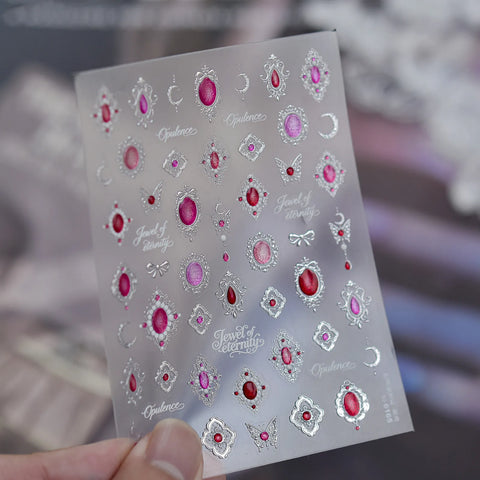 Pink Gem Nail Stickers | Baroque Jewel Nail Art Decals image