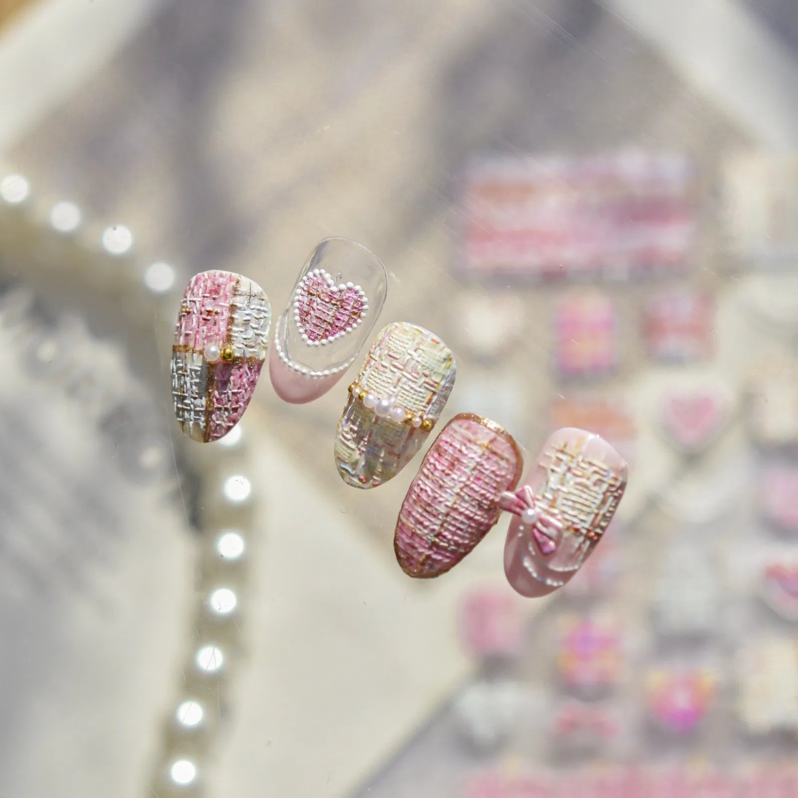 Pink Gingham Heart Nail Stickers | Sweet Coquette Nail Art Decals - image 3