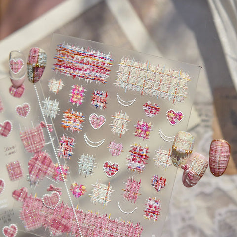 Pink Gingham Heart Nail Stickers | Sweet Coquette Nail Art Decals - image 5