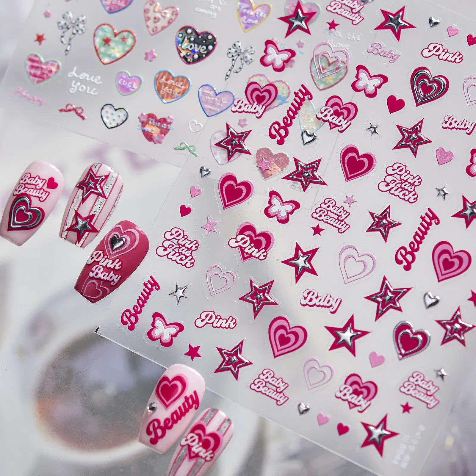 Pink Heart Nail Stickers | Sweet Coquette Nail Art Decals - image 1