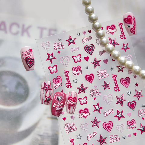 Pink Heart Nail Stickers | Sweet Coquette Nail Art Decals - image 3