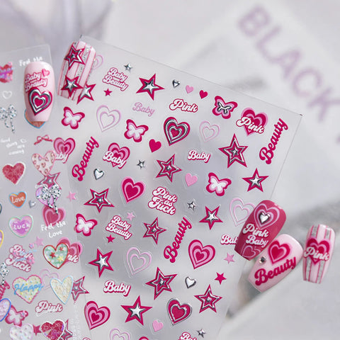 Pink Heart Nail Stickers | Sweet Coquette Nail Art Decals - image 4