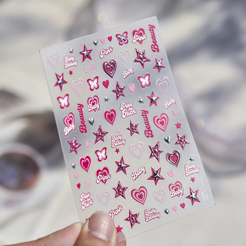 Pink Heart Nail Stickers | Sweet Coquette Nail Art Decals - to5544 variant image
