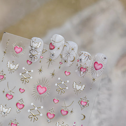 Pink Pearl Bow Nail Stickers | Coquette Crystal Nail Art Decals - image 3