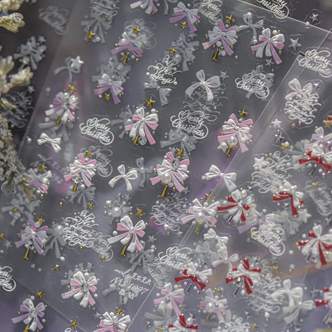 Pink Snowflake Bow Nail Stickers | Crystal Winter Nail Art Decals - image 1