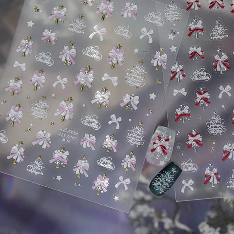 Pink Snowflake Bow Nail Stickers | Crystal Winter Nail Art Decals - image 3