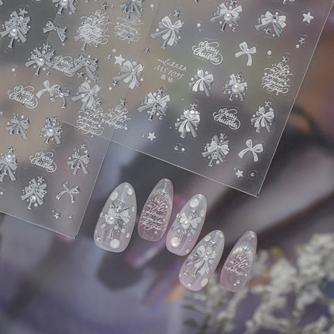 Pink Snowflake Bow Nail Stickers | Crystal Winter Nail Art Decals - image 4