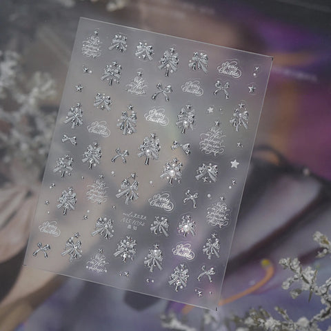 Pink Snowflake Bow Nail Stickers | Crystal Winter Nail Art Decals image