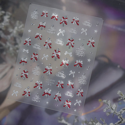Pink Snowflake Bow Nail Stickers | Crystal Winter Nail Art Decals image