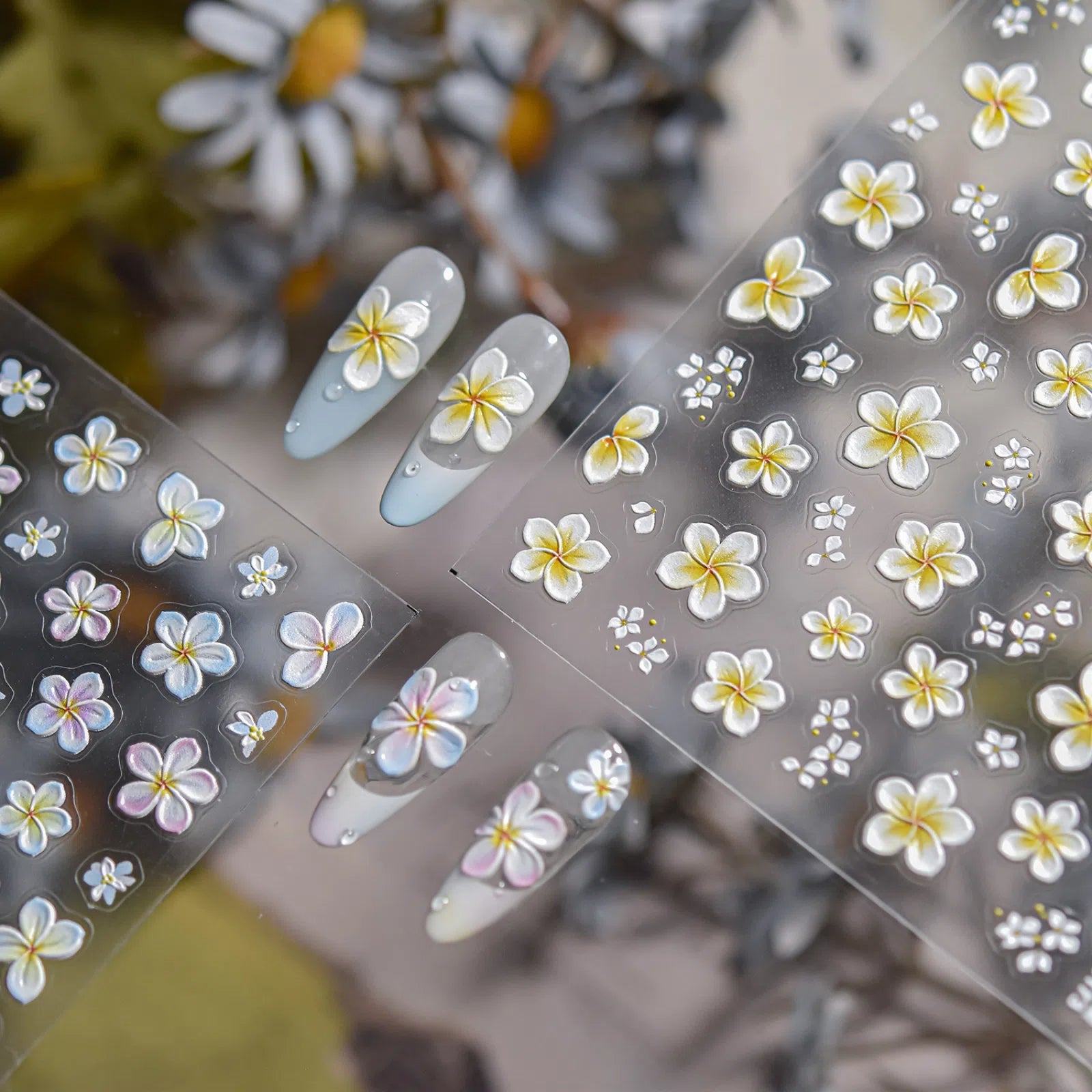 Plumeria Flower Nail Stickers | Summer Floral Nail Art Decals - image 1