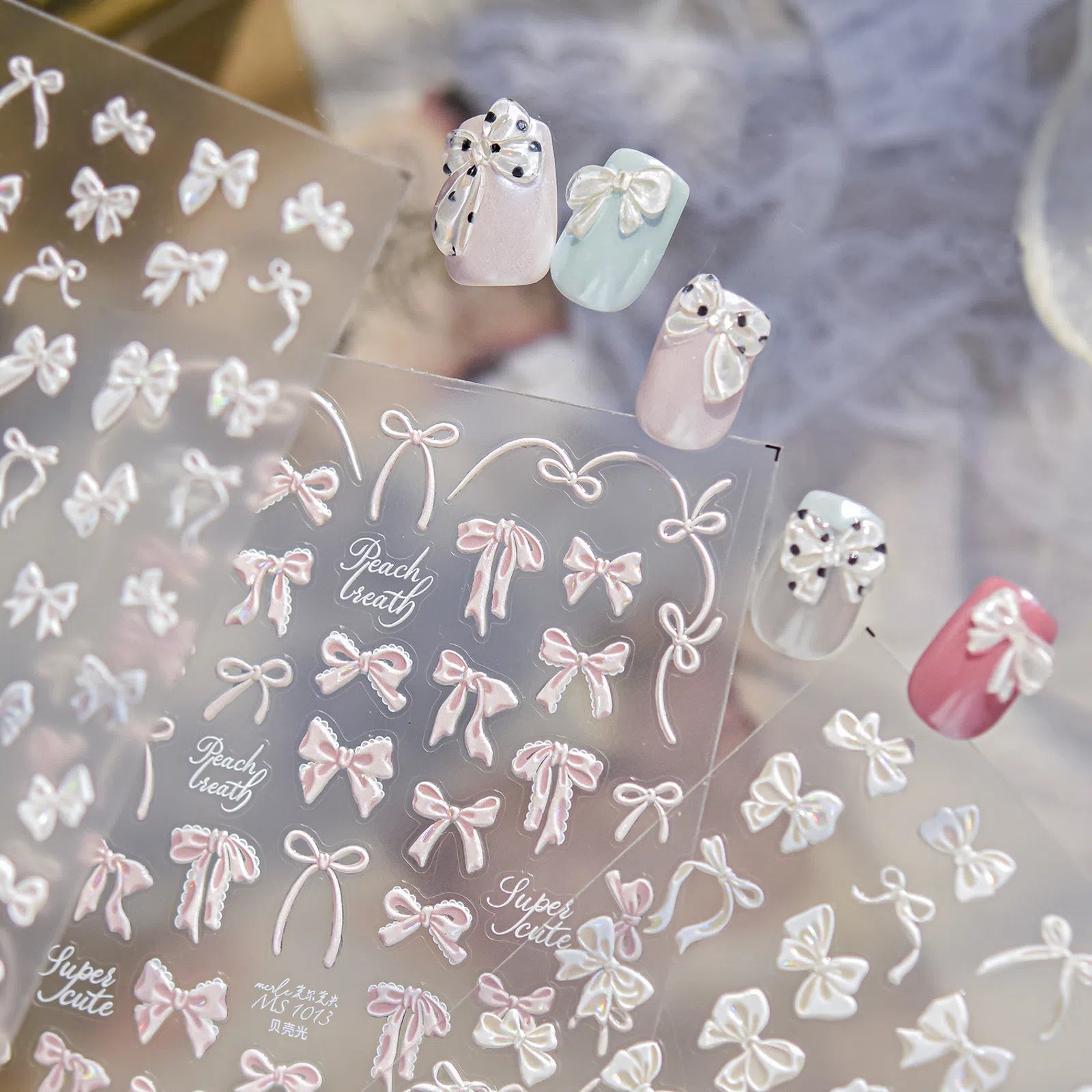 Polka Dot Bow Nail Stickers | Modern Coquette Nail Art Decals - image 1