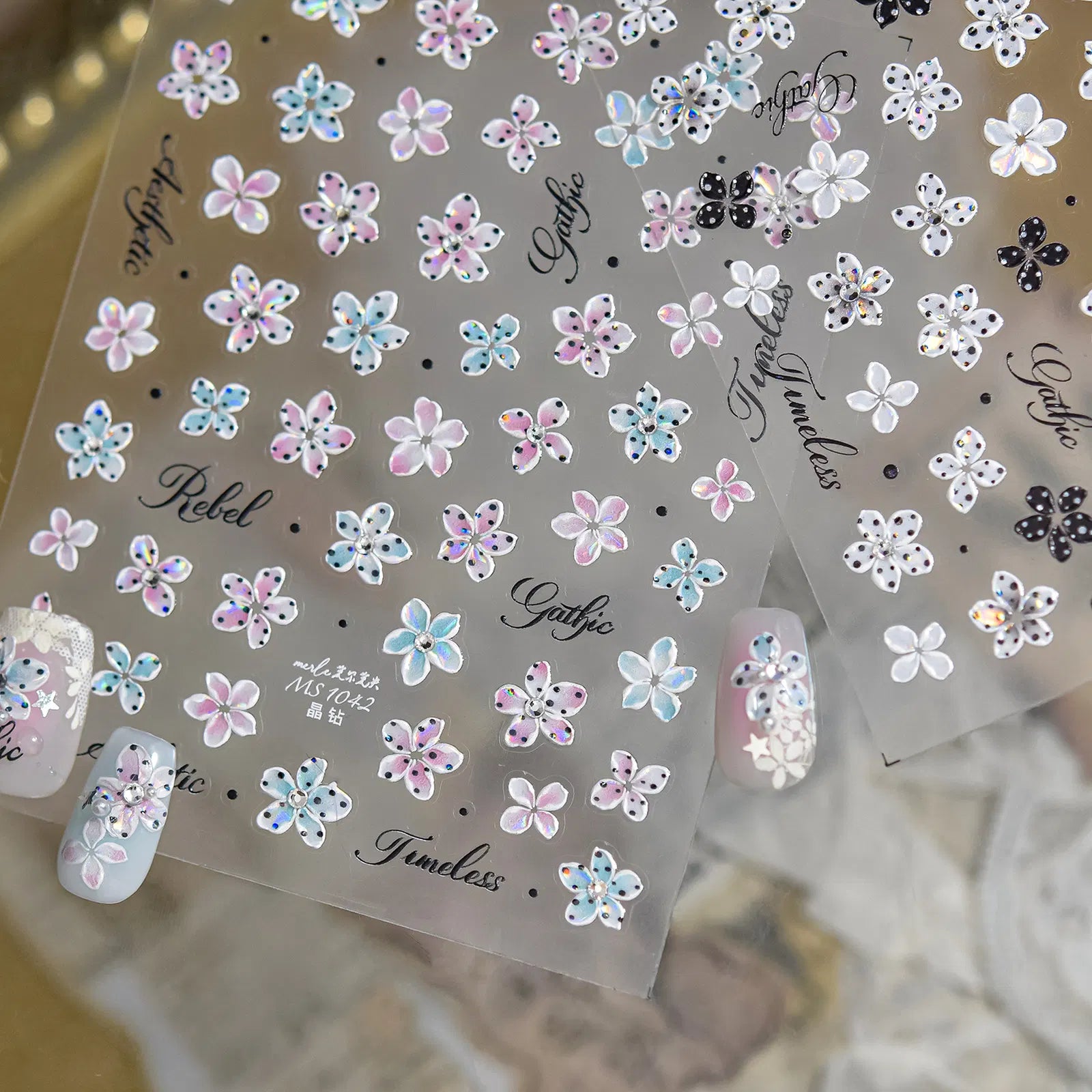 Polka Dot Flower Nail Stickers | Kawaii Floral Nail Art Decals - image 1