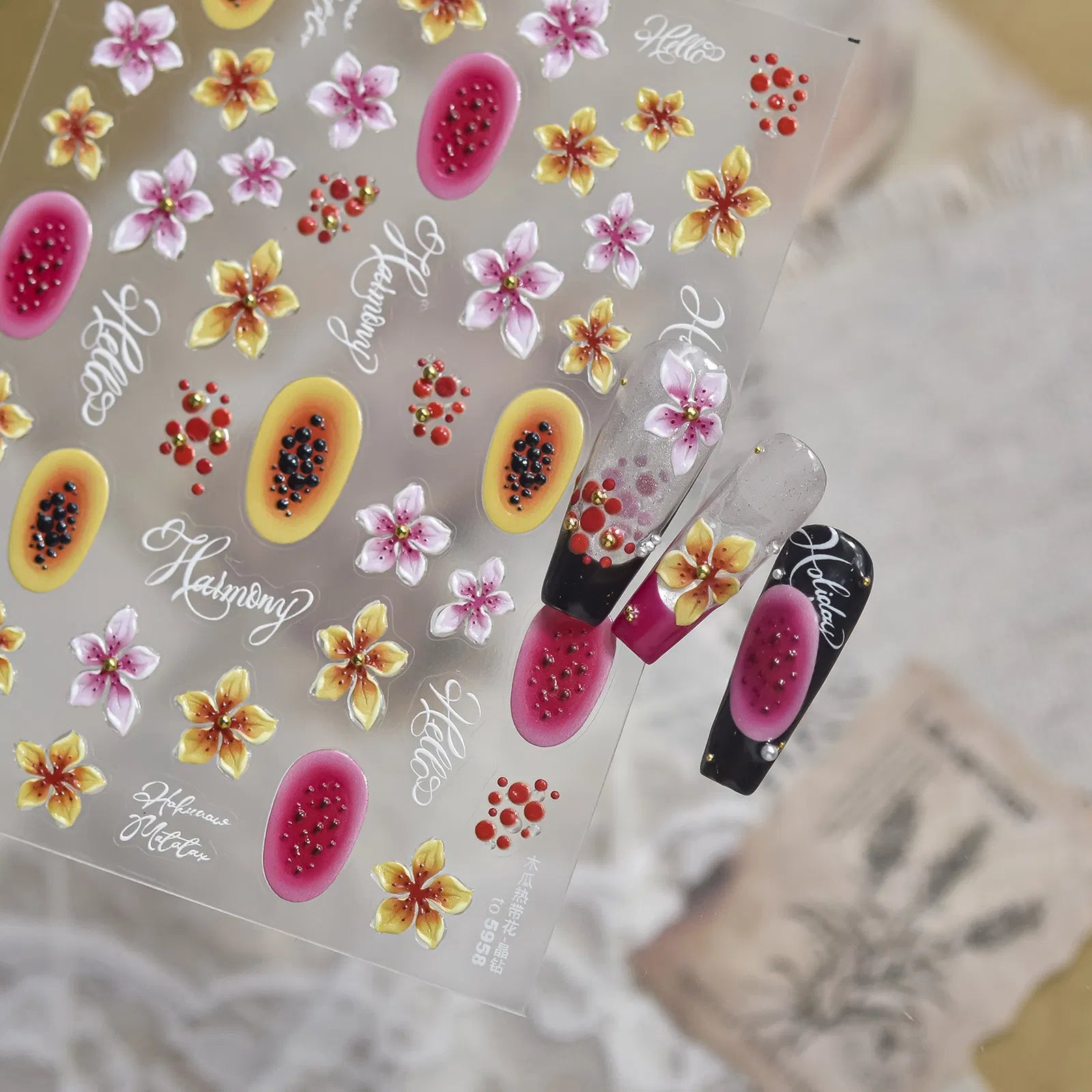 Polka Dot Flower Nail Stickers | Kawaii Floral Nail Art Decals - image 2