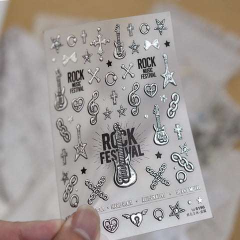 Punk Guitar Nail Stickers | Metallic Rock Nail Art Decals image