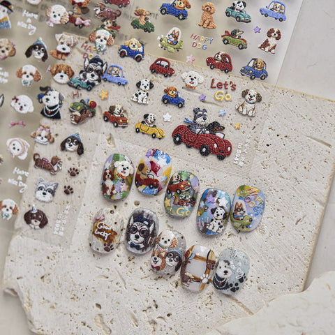 Puppy Car Nail Stickers | Kawaii Animal Nail Art Decals - image 1
