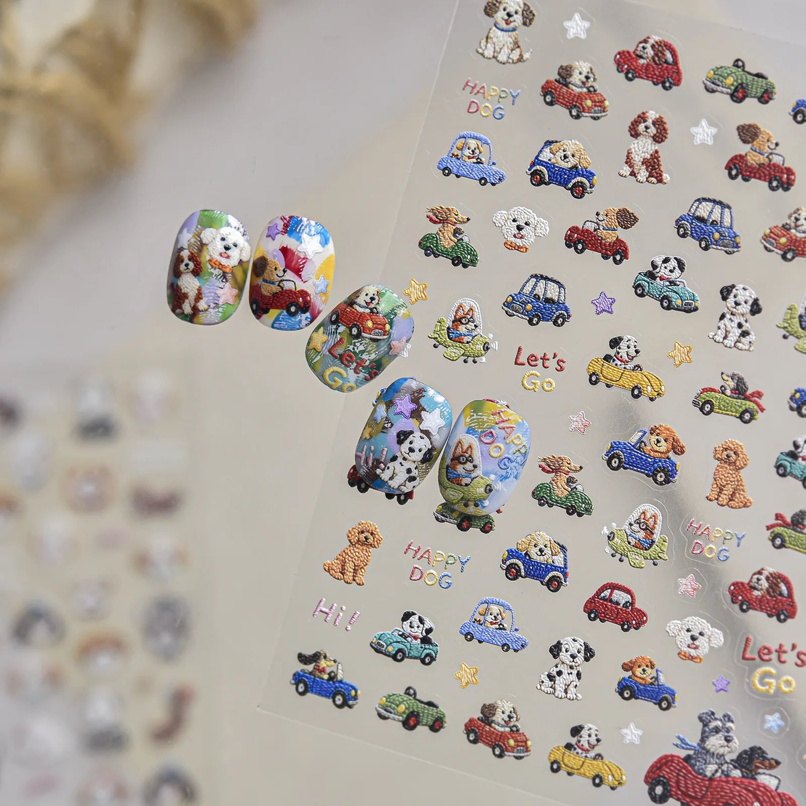 Puppy Car Nail Stickers | Kawaii Animal Nail Art Decals - image 2