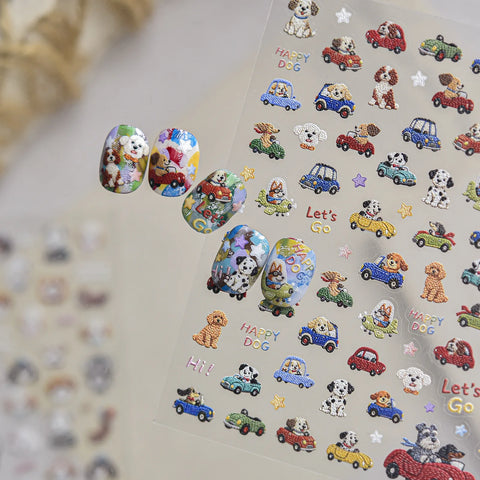 Puppy Car Nail Stickers | Kawaii Animal Nail Art Decals - image 2