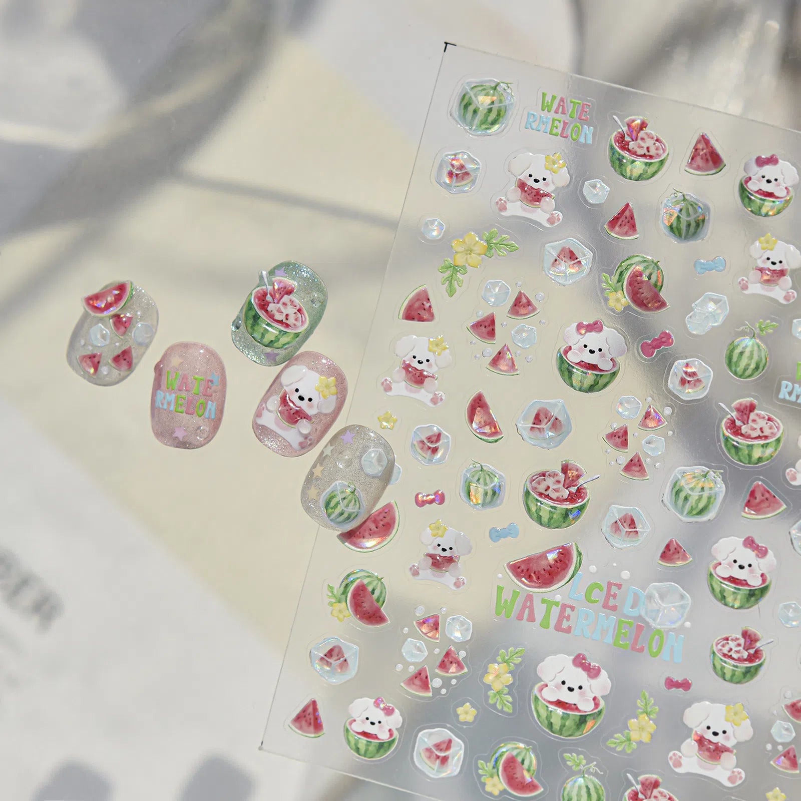 Puppy Watermelon Nail Stickers | Kawaii Fruit Nail Art Decals - image 2