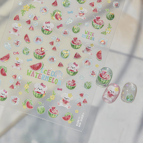 Puppy Watermelon Nail Stickers | Kawaii Fruit Nail Art Decals - image 4